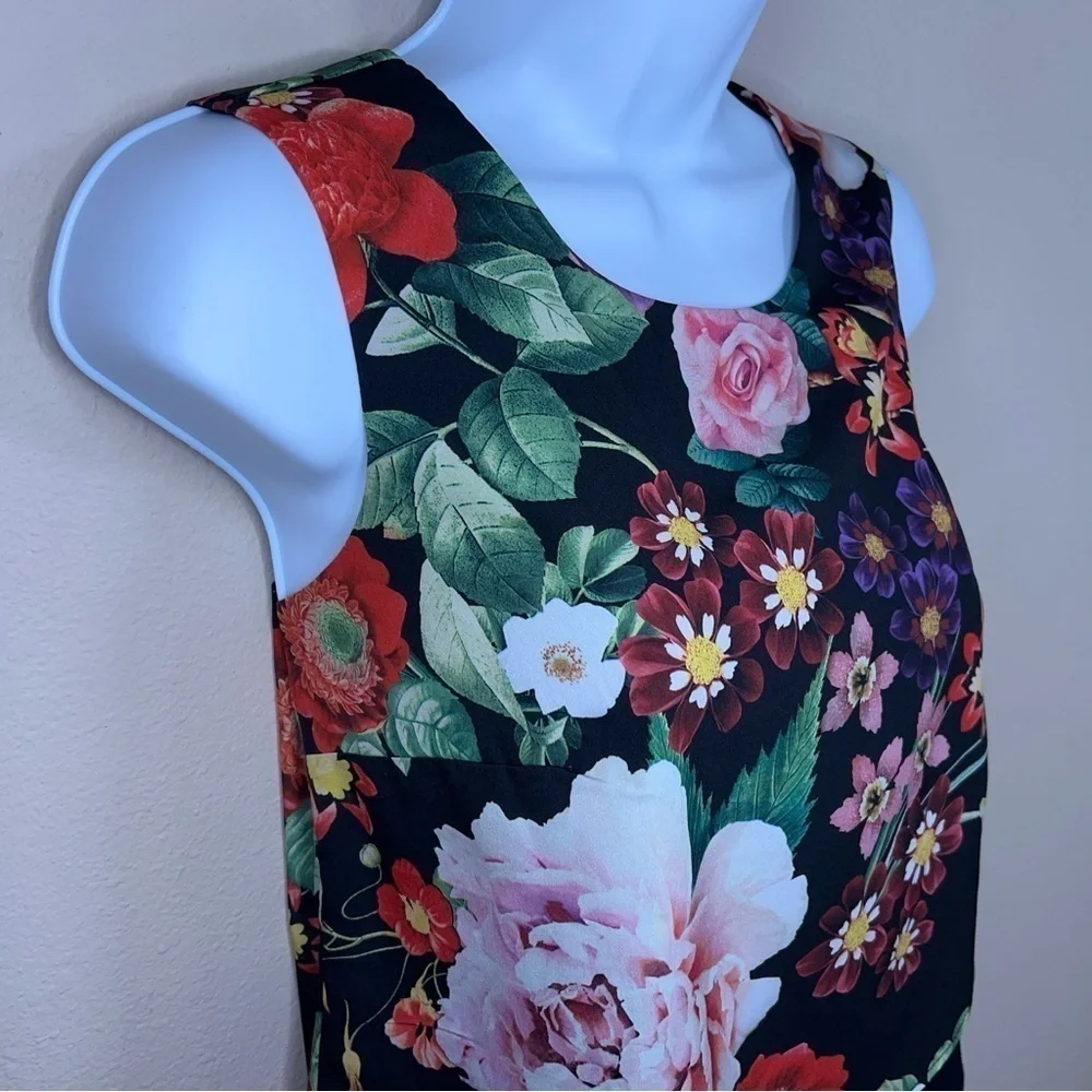 XS NEW YORK AND CO BLACK FLORAL SLEEVELESS BLOUSE LIGHTWEIGHT TOP COLORFUL